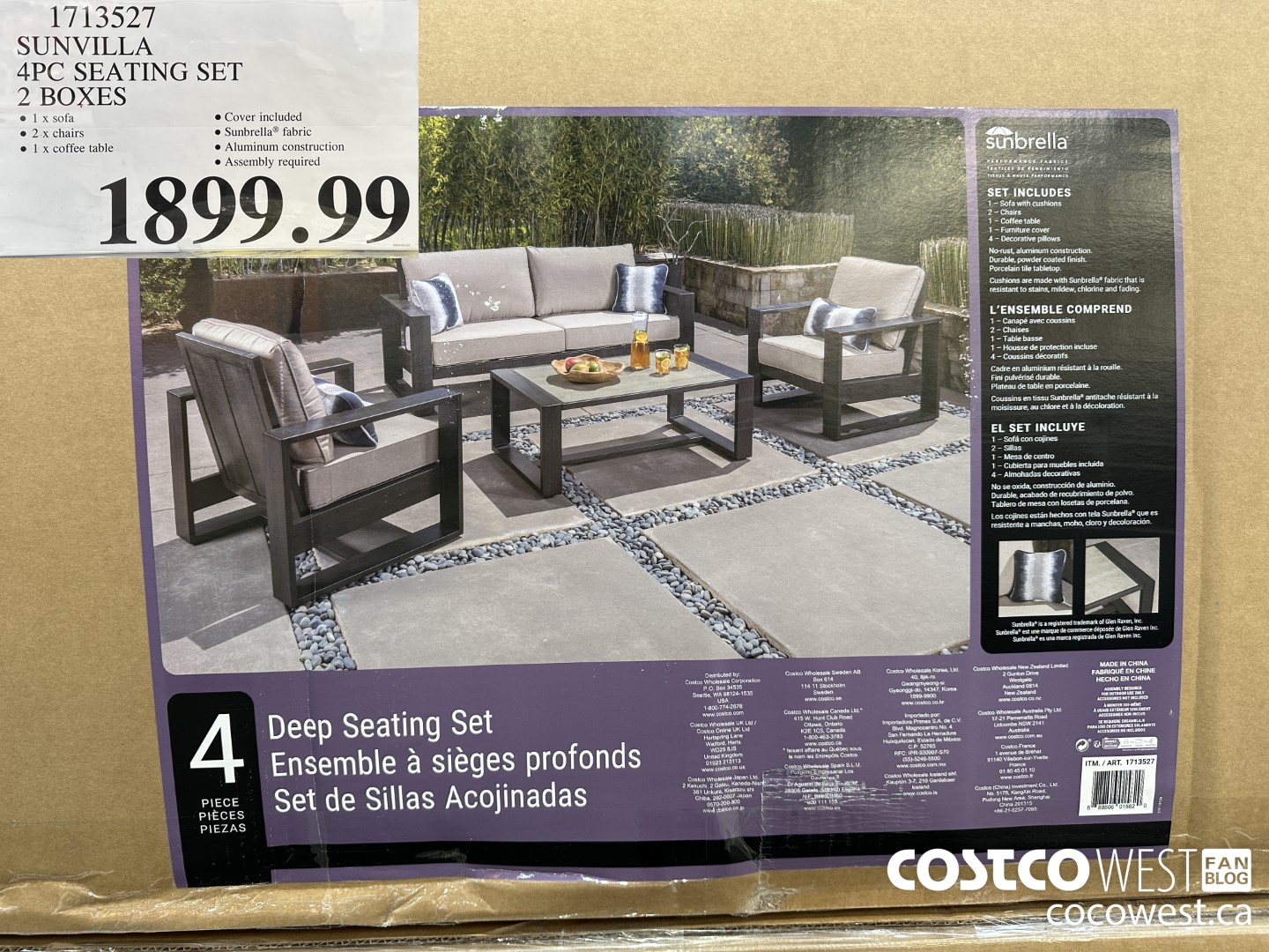 1713527 SUNVILLA 4PC SEATING SET 2 BOXES $1899.99