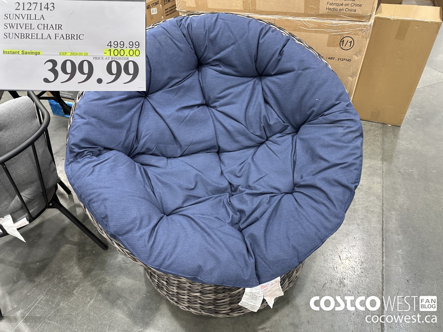 2127143 SUNVILLA SWIVEL CHAIR SUNBRELLA FABRIC ($100.00 INSTANT SAVINGS EXPIRES ON 2024-03-10) $399.99