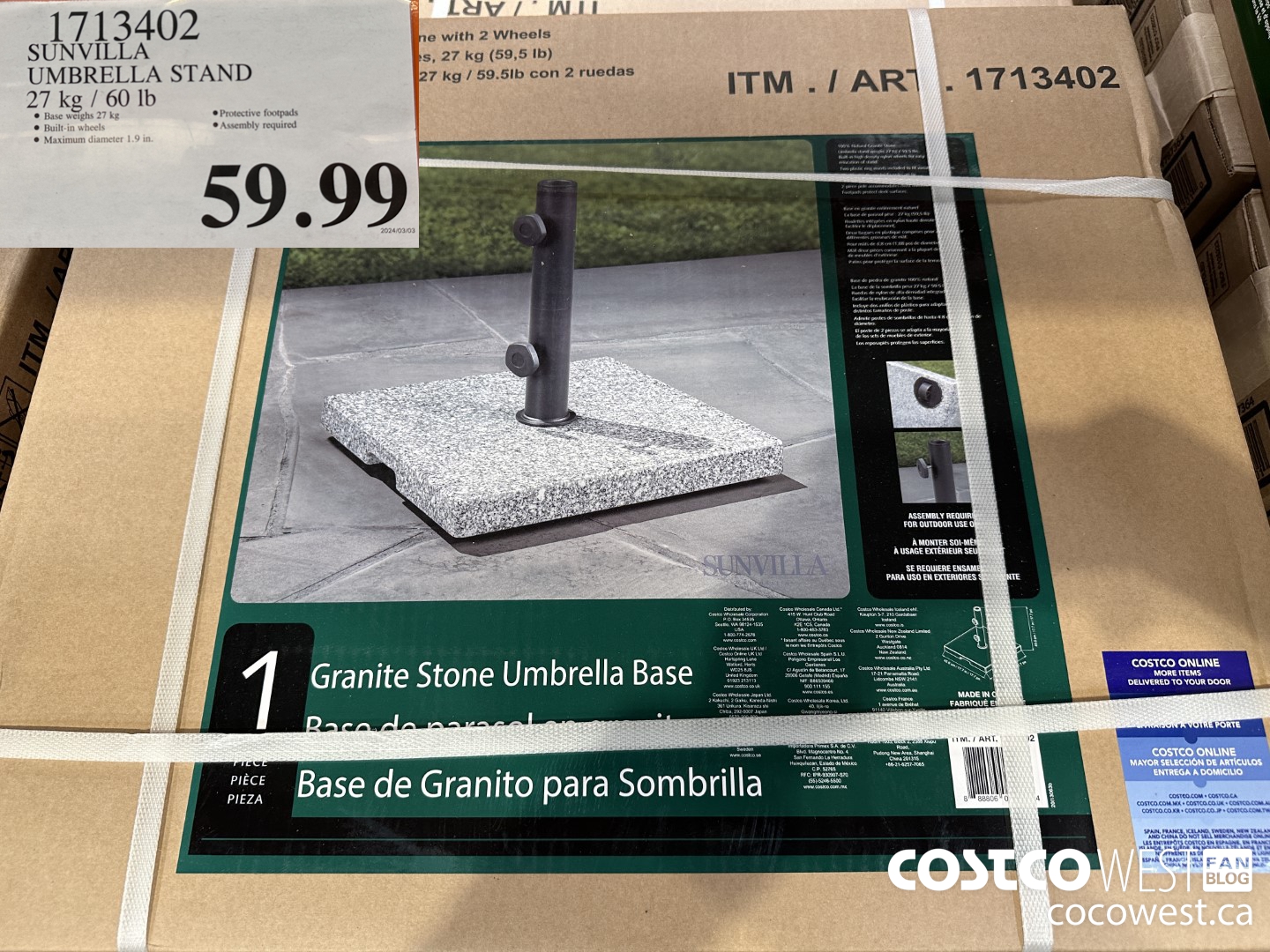 1713402 SUNVILLA UMBRELLA STAND 27 KG / 60 LB $59.99