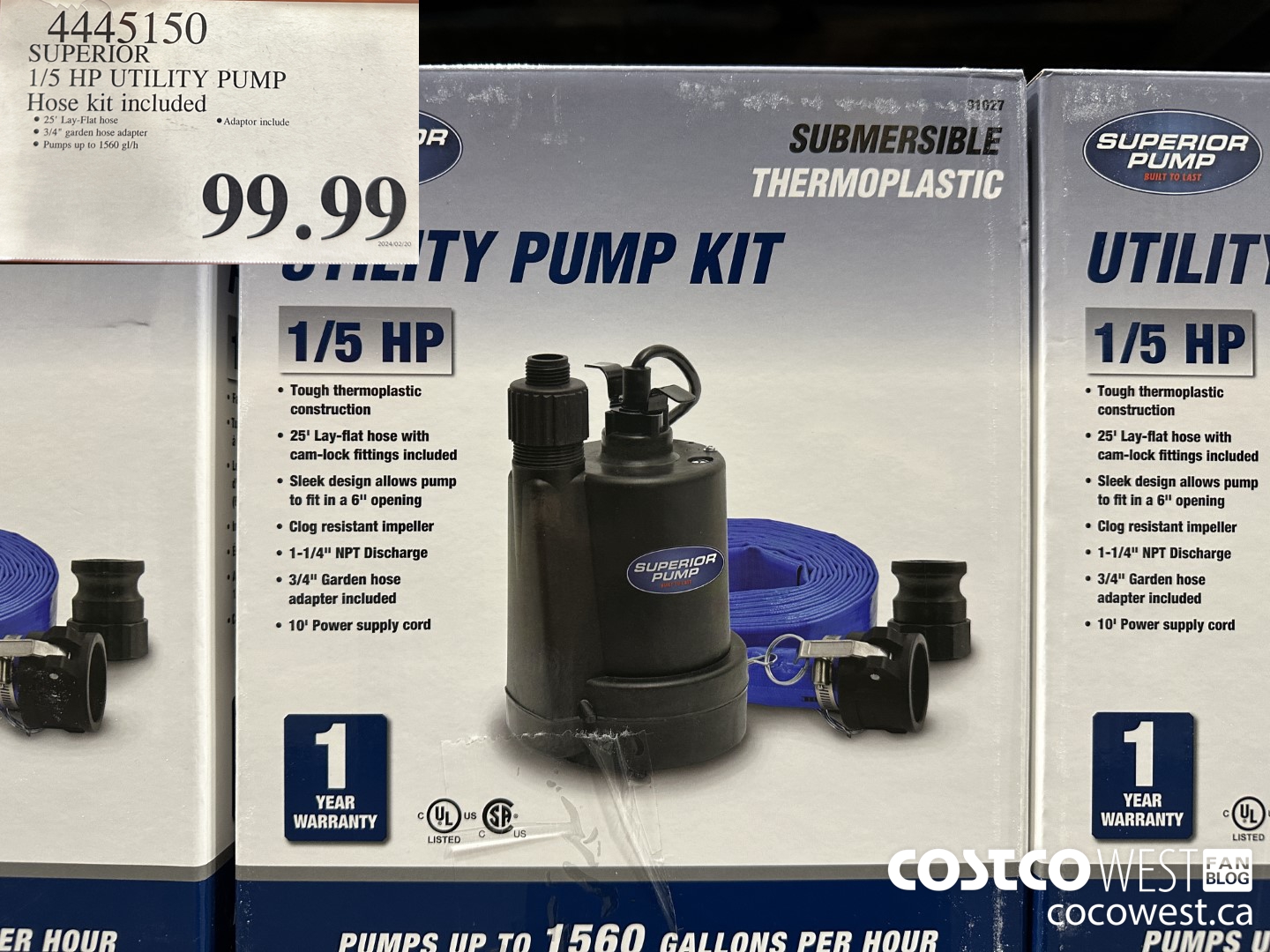 4445150 SUPERIOR 1/5 HP UTILITY PUMP HOSE KIT INCLUDED $99.99