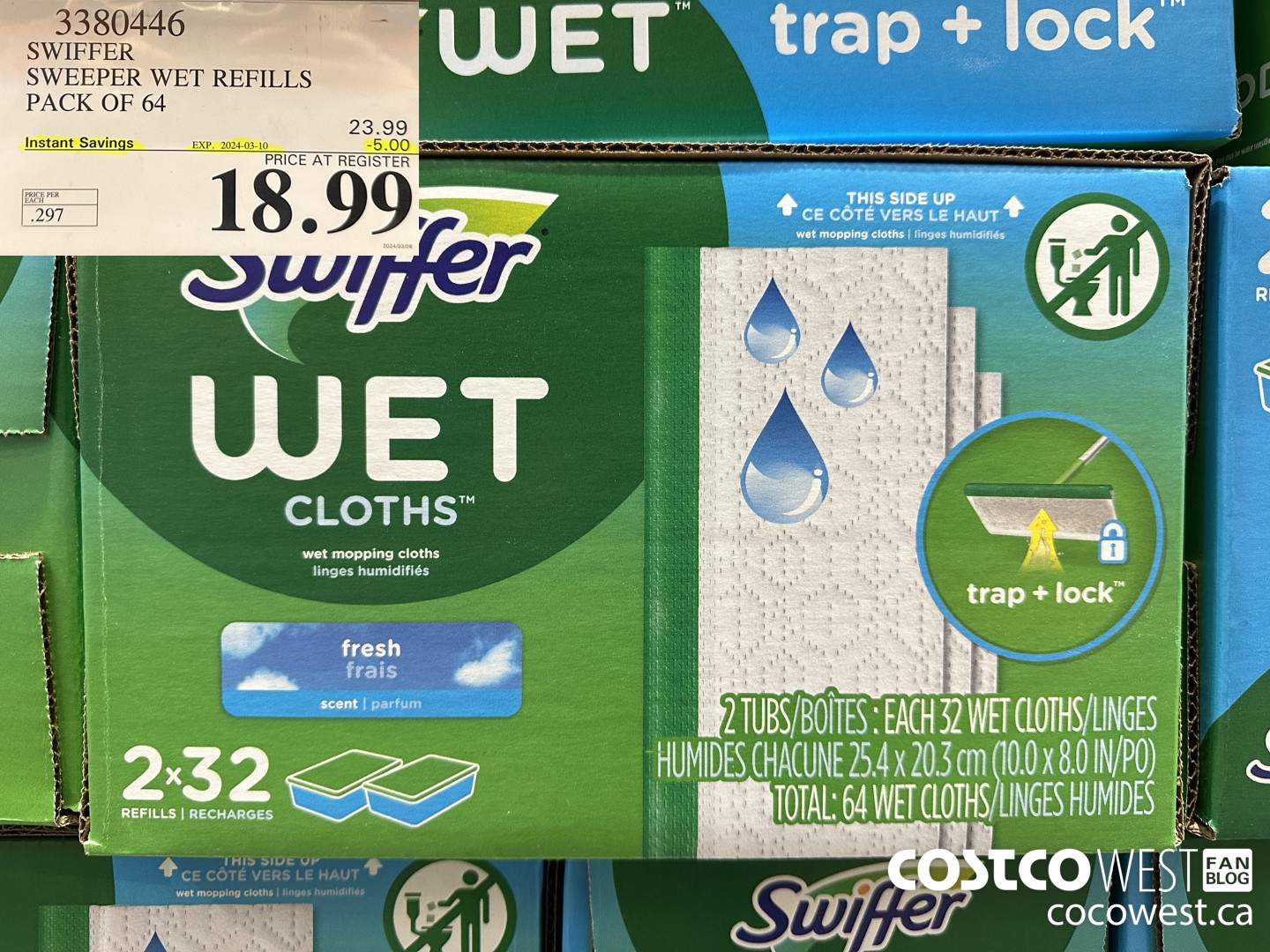 3380446 SWIFFER SWEEPER WET REFILLS PACK OF 64 ($5.00 INSTANT SAVINGS EXPIRES ON 2024-03-10) $18.99