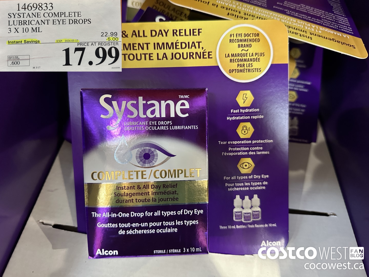 1469833 SYSTANE COMPLETE LUBRICANT EYE DROPS 3 X 10 ML ($5.00 INSTANT SAVINGS EXPIRES ON 2024-03-17) $17.99