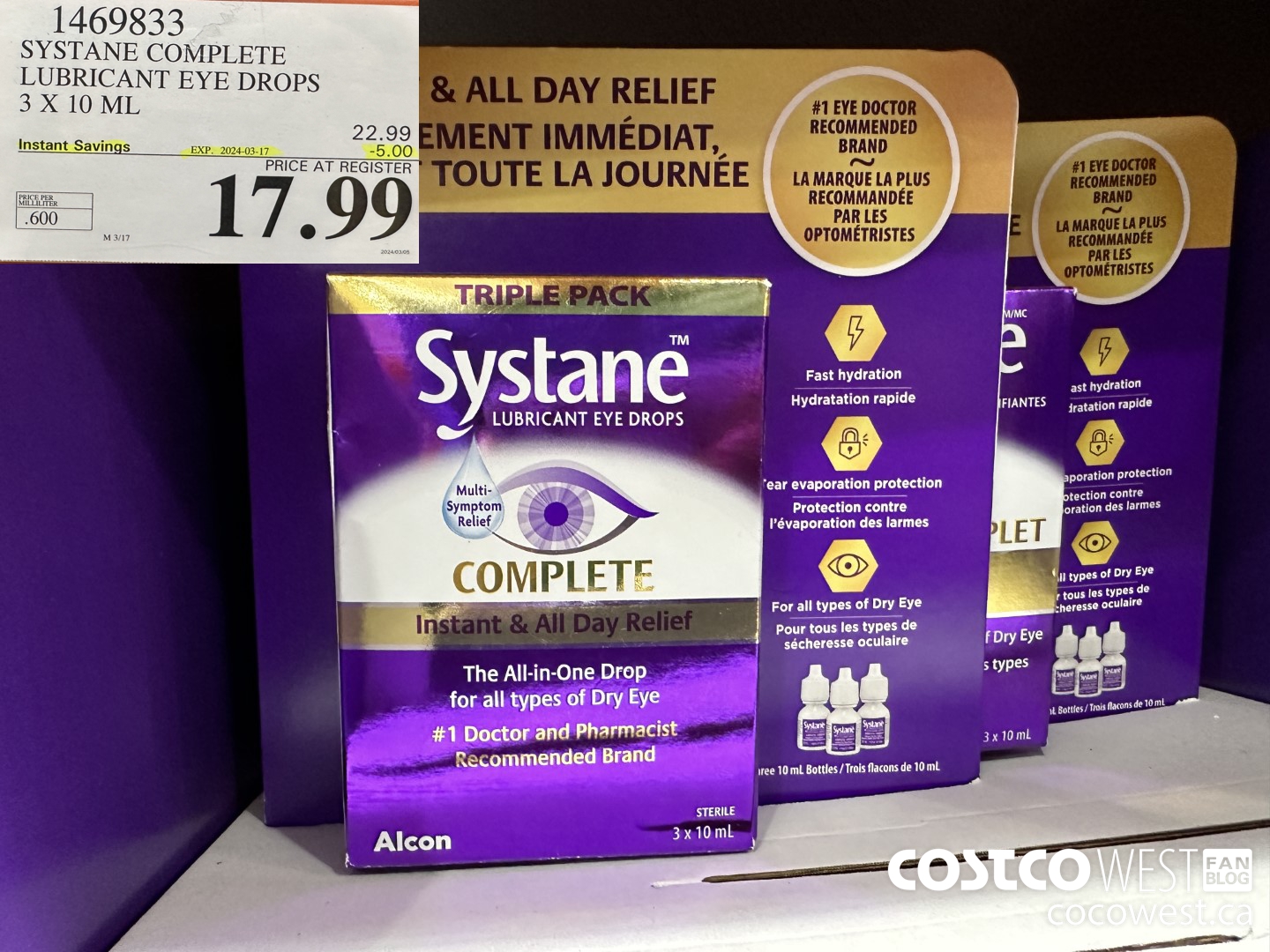 1469833 SYSTANE COMPLETE LUBRICANT EYE DROPS 3 X 10 ML ($5.00 INSTANT SAVINGS EXPIRES ON 2024-03-17) $17.99