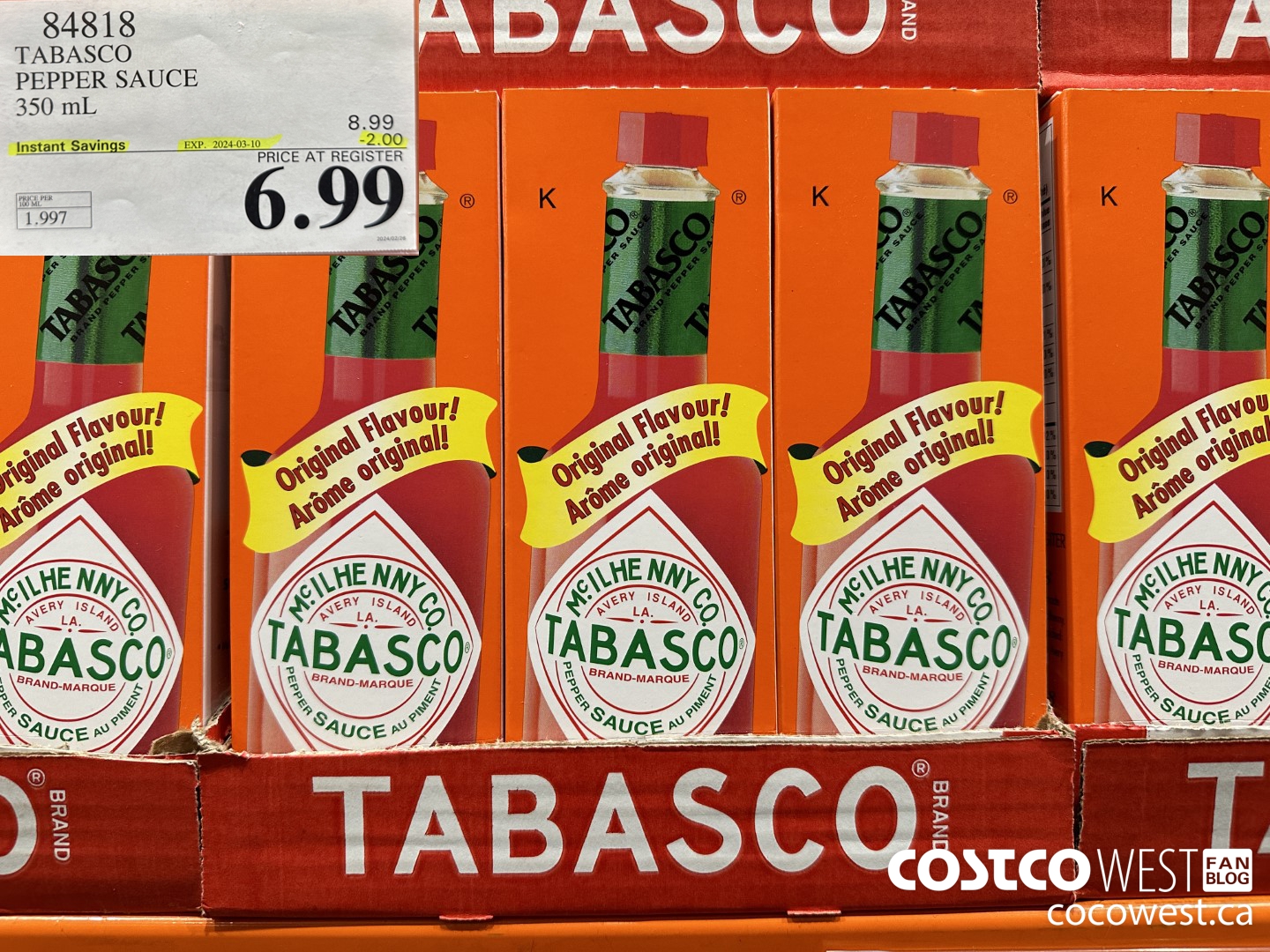 84818 TABASCO PEPPER SAUCE 350 ML ($2.00 INSTANT SAVINGS EXPIRES ON 2024-03-10) $6.99