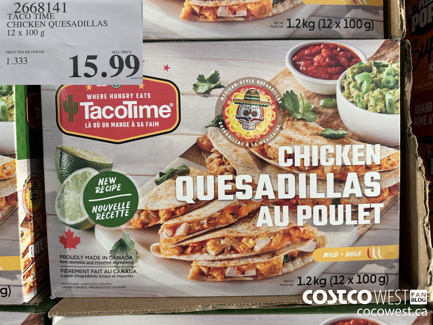 2668141 TACO TIME CHICKEN QUESADILLAS 12 X 100G $15.99