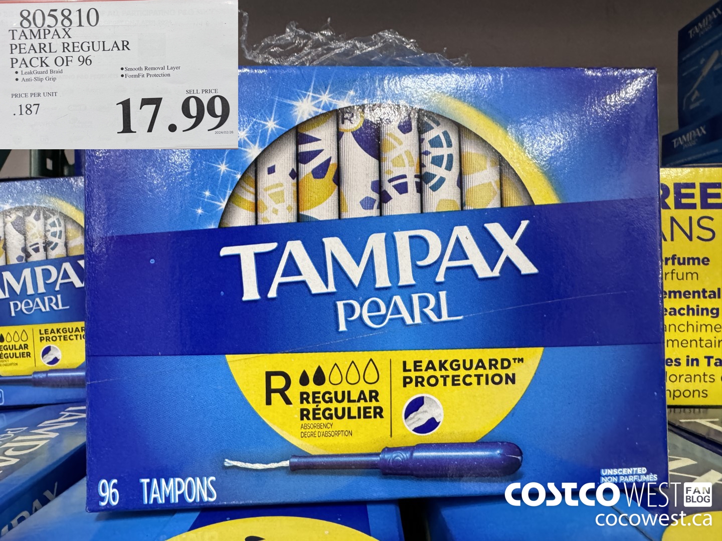 805810 TAMPAX PEARL REGULAR PACK OF 96 $17.99