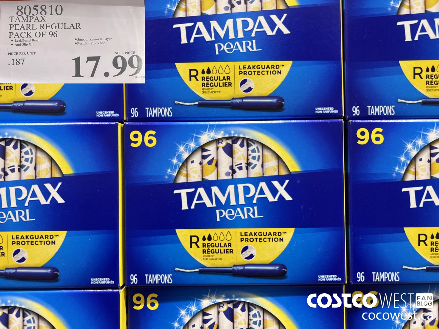 805810 TAMPAX PEARL REGULAR PACK OF 96 $17.99