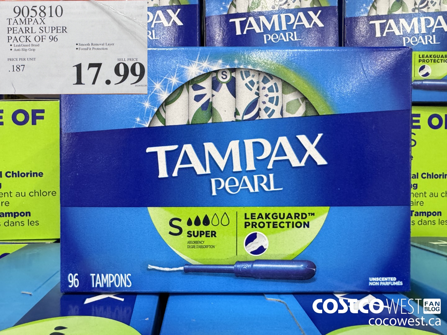 905810 TAMPAX PEARL SUPER PACK OF 96 $17.99