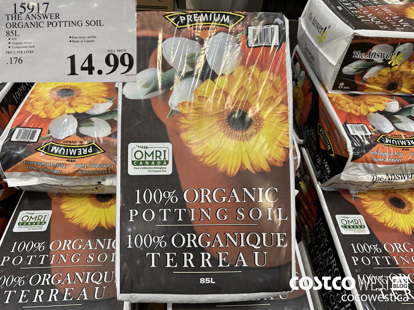 15917 THE ANSWER ORGANIC POTTING SOIL 85 L $14.99