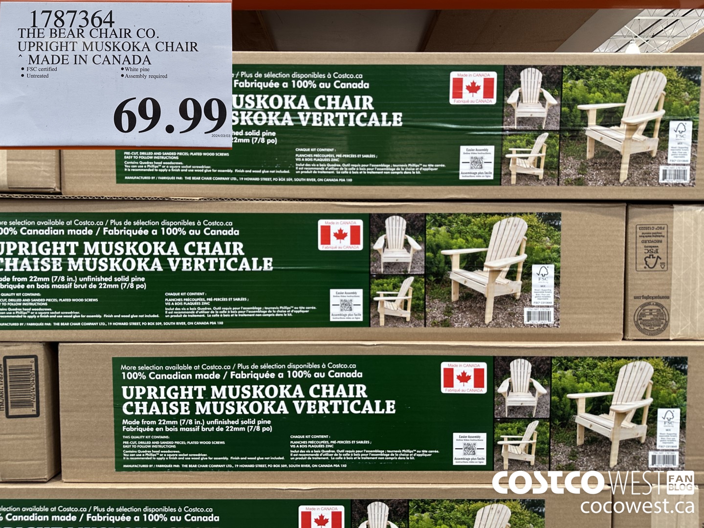 1787364 THE BEAR CHAIR CO. UPRIGHT MUSKOKA CHAIR MADE IN CANADA $69.99