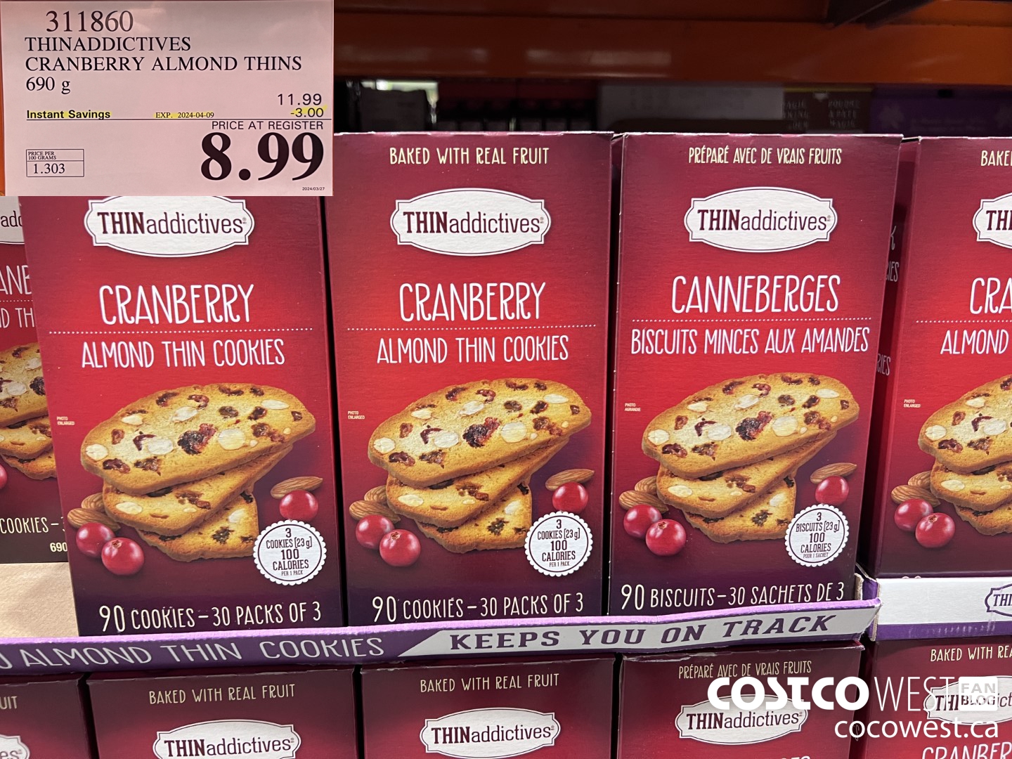 311860 THINADDICTIVES CRANBERRY ALMOND THINS 690G ($3.00 INSTANT SAVINGS EXPIRES ON 2024-04-09) $8.99