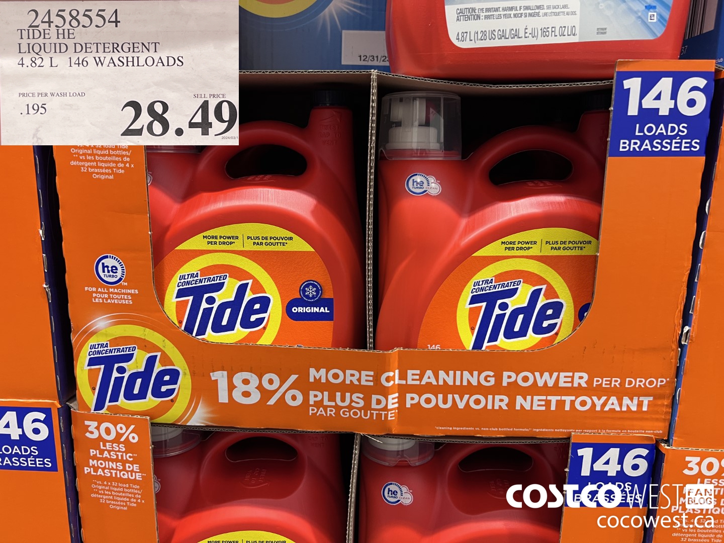 2458554 TIDE HE LIQUID DETERGENT 4.82 L 146 WASHLOADS $28.49
