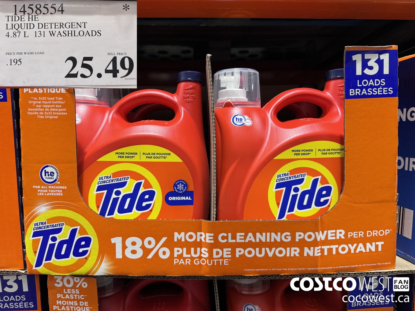 1458554 TIDE HE LIQUID DETERGENT 4.87 L 131 WASHLOADS $25.49