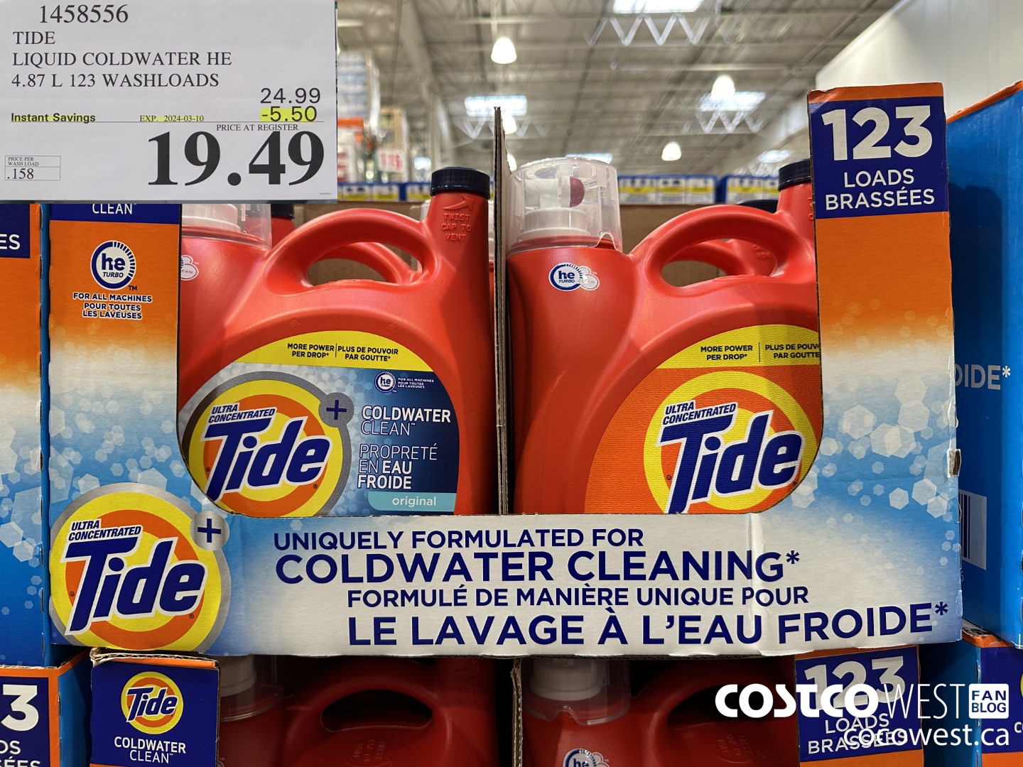 1458556 TIDE LIQUID COLDWATER HE 4.78 L 123 WASHLOADS  ($5.50 INSTANT SAVINGS EXPIRES ON 2024-03-10) $20.99