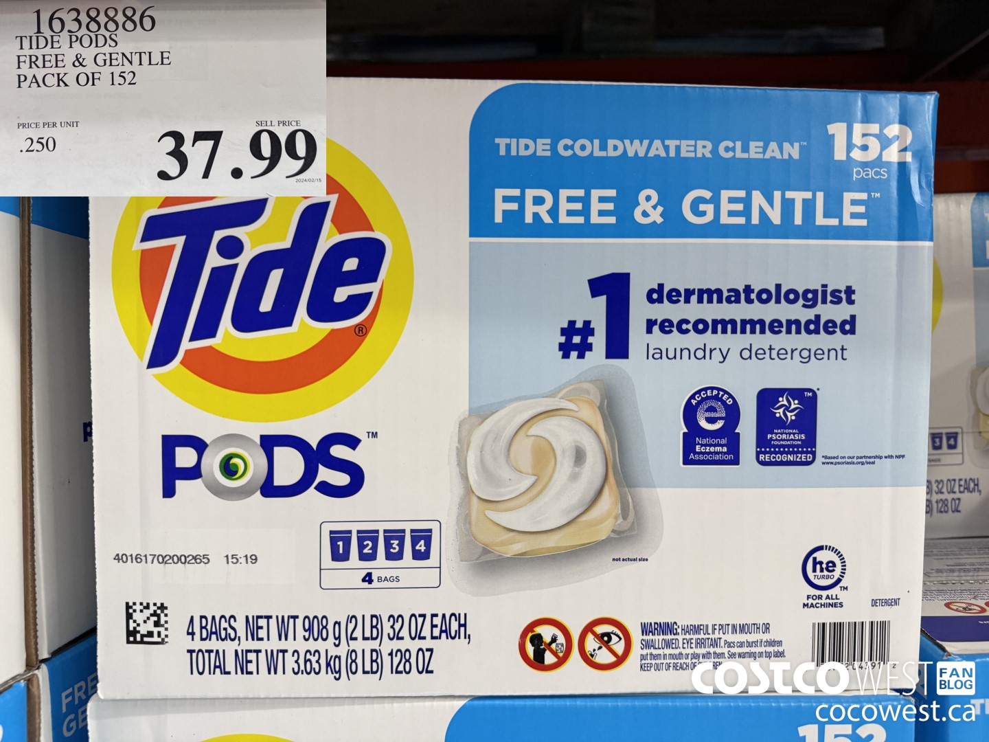 1638886 TIDE PODS FREE & GENTLE 152 pacs $37.99