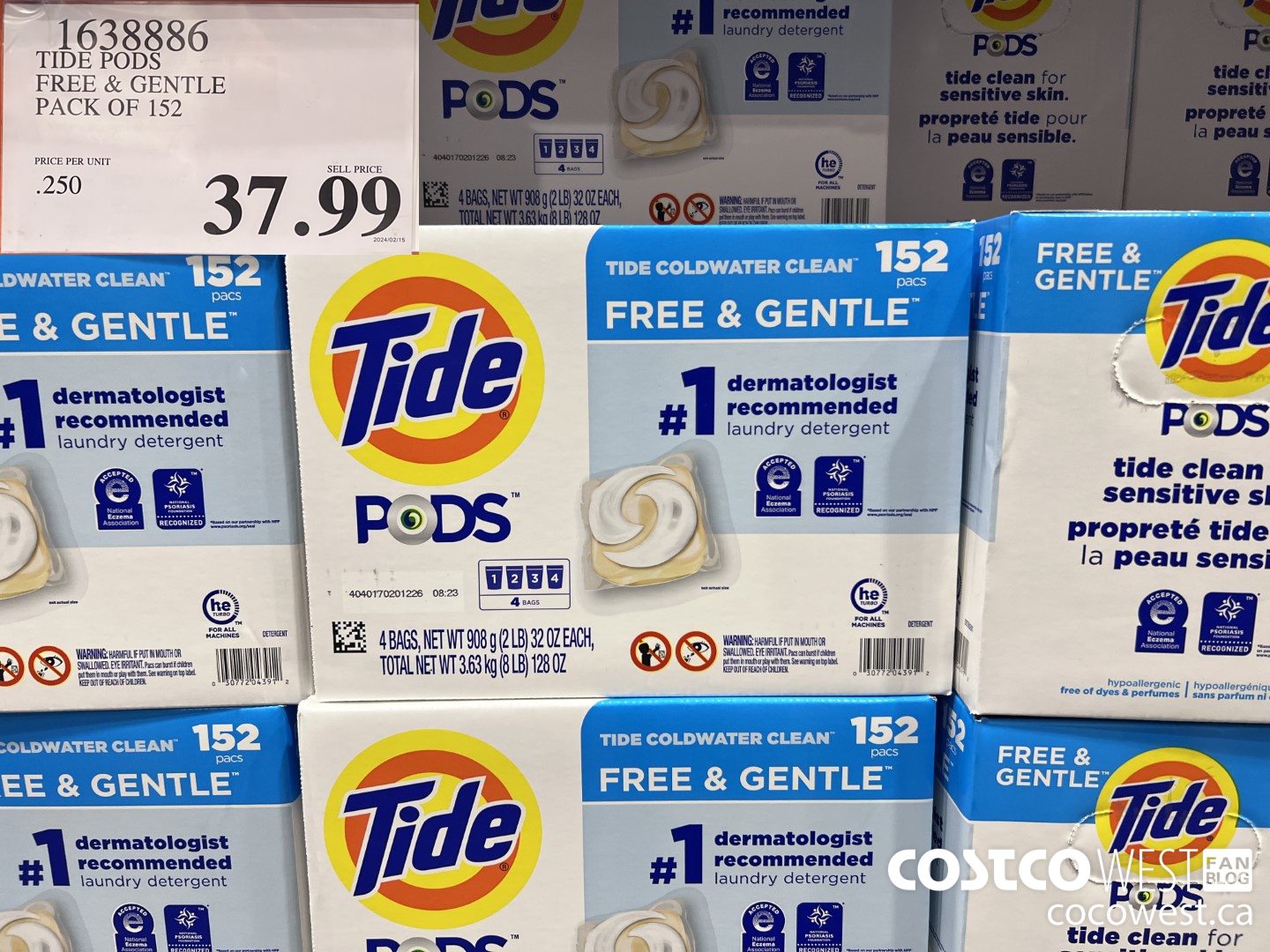 1638886 TIDE PODS FREE & GENTLE 152 pacs $37.99