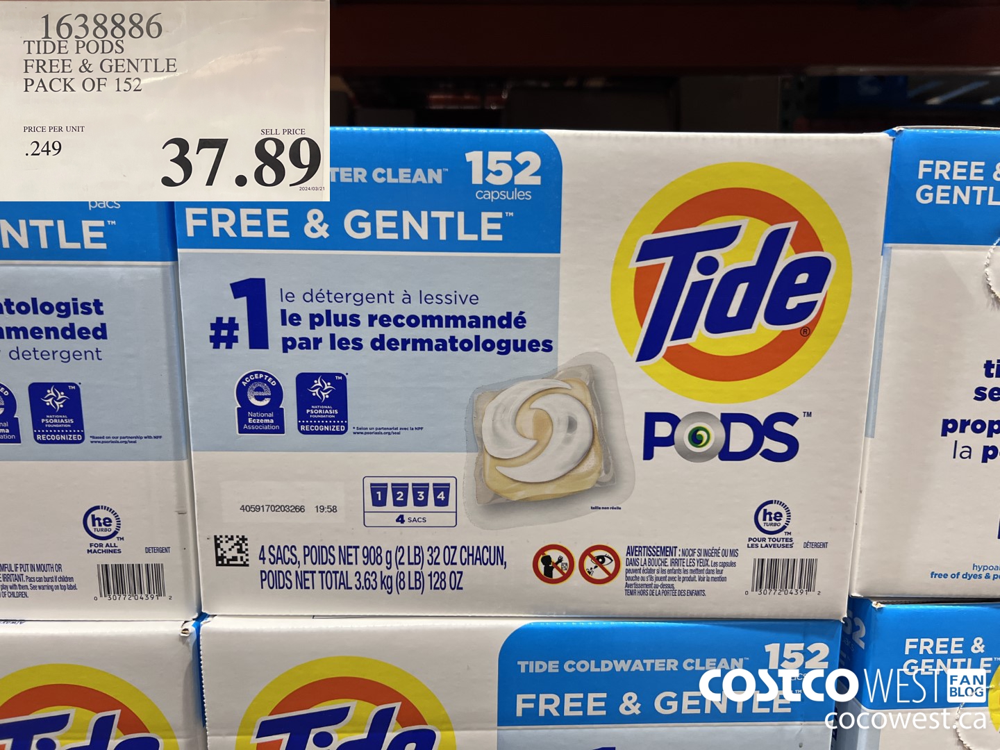 1638886 TIDE PODS FREE & GENTLE 152 pacs $37.89