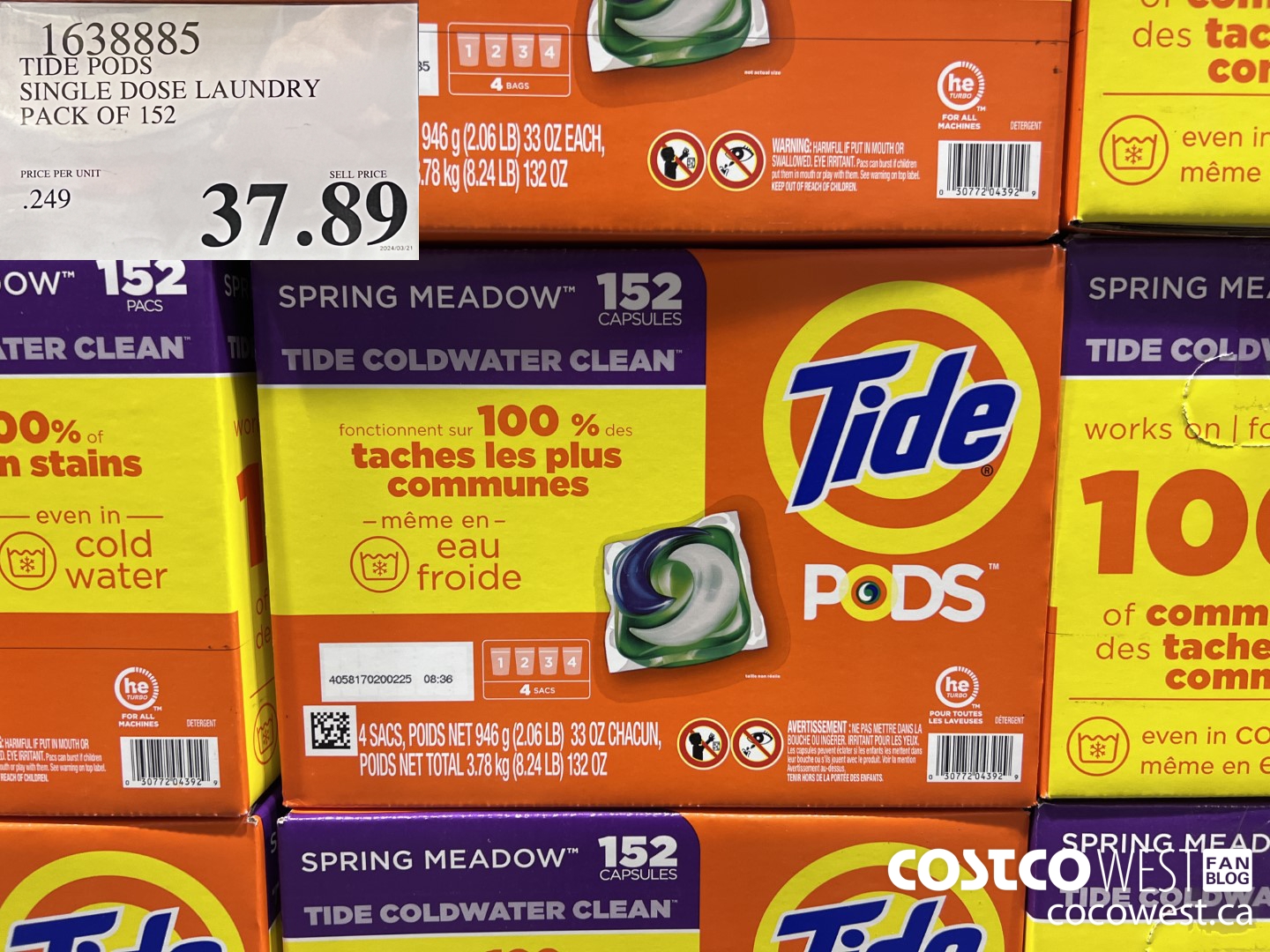 1638885 TIDE PODS SINGLE DOSE LAUNDRY 152 PACS $37.89