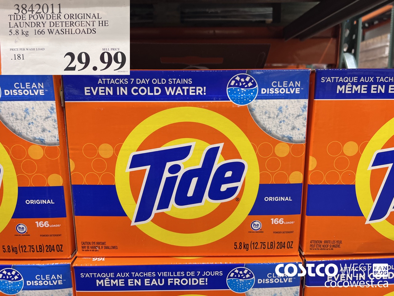 3842011 TIDE POWDER ORIGINAL LAUNDRY DETERGENT HE 5.8KG 166 WASHLOADS $29.99