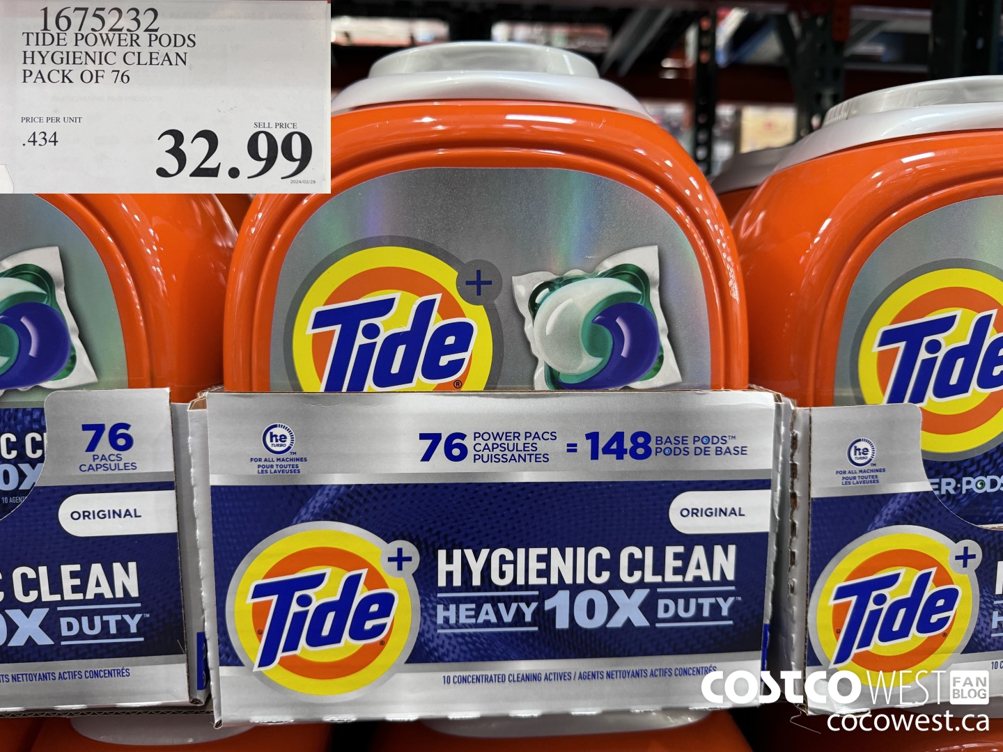 1675232 TIDE POWER PODS HYGIENIC CLEAN PACK OF 76 $32.99