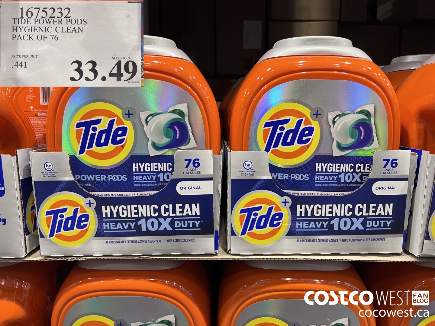1675232 TIDE POWER PODS HYGIENIC CLEAN PACK OF 76 $33.49