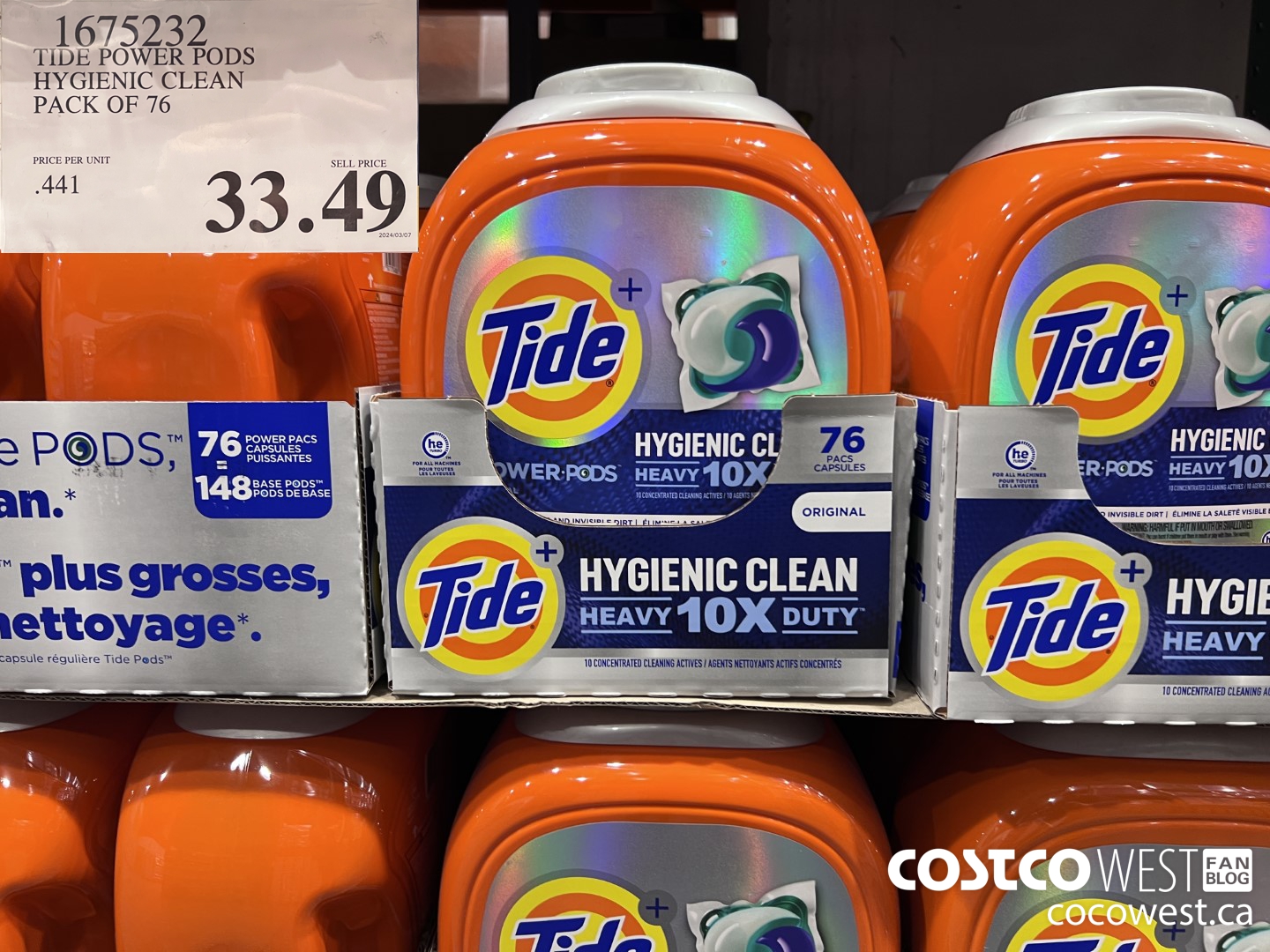 1675232 TIDE POWER PODS HYGIENIC CLEAN PACK OF 76 $33.49