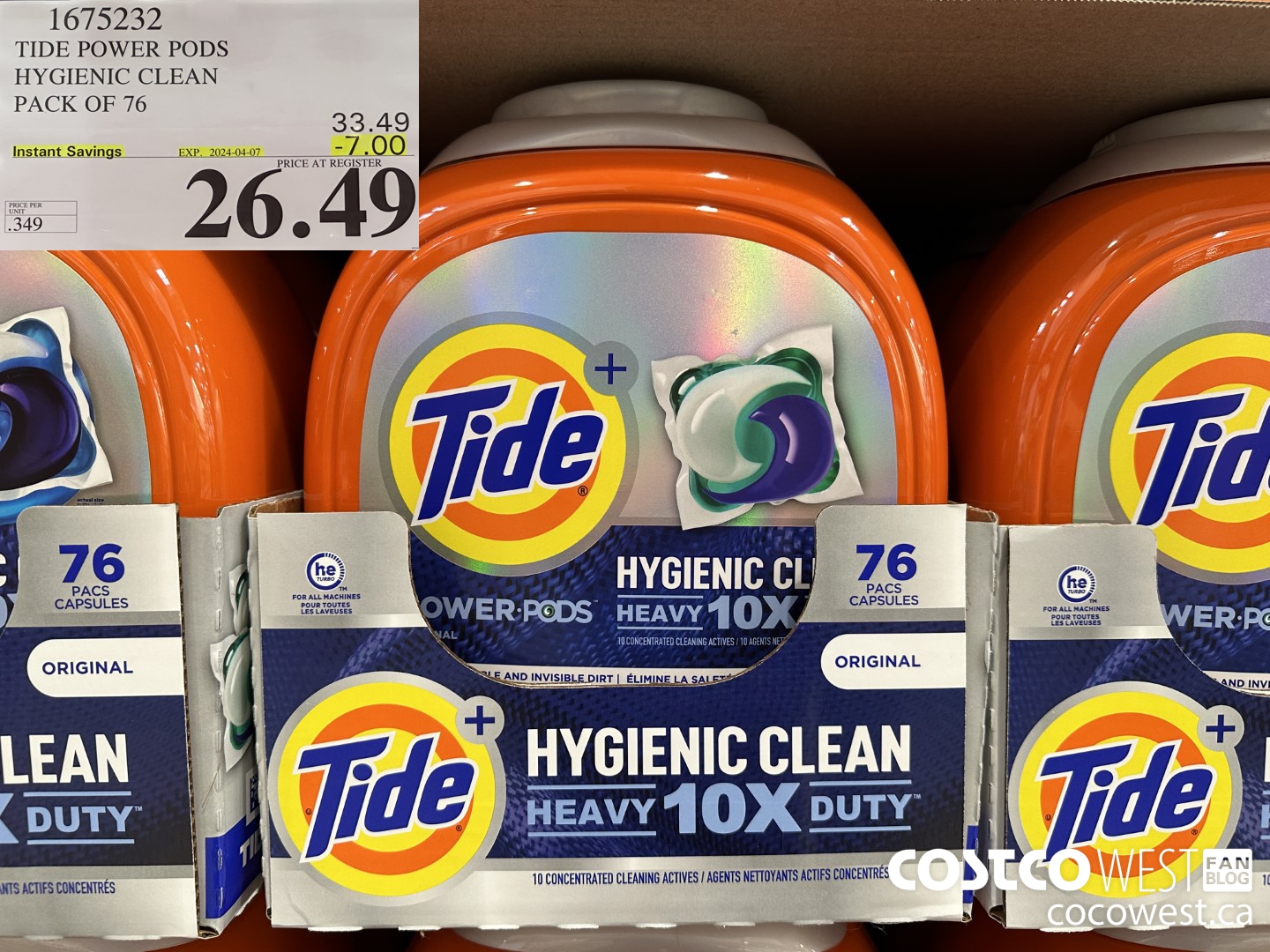 1675232 TIDE POWER PODS HYGIENIC CLEAN PACK OF 76 ($7.00 INSTANT SAVINGS EXPIRES ON 2024-04-07) $26.49