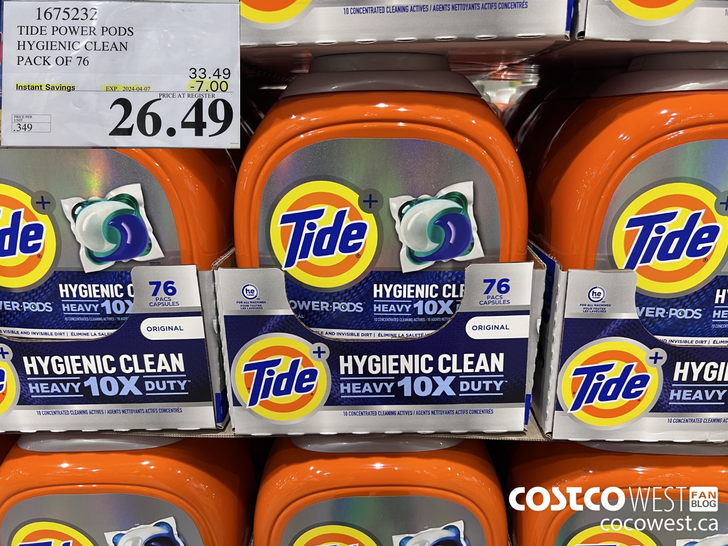 1675232 TIDE POWER PODS HYGIENIC CLEAN PACK OF 76 ($7.00 INSTANT SAVINGS EXPIRES ON 2024-04-07) $26.49