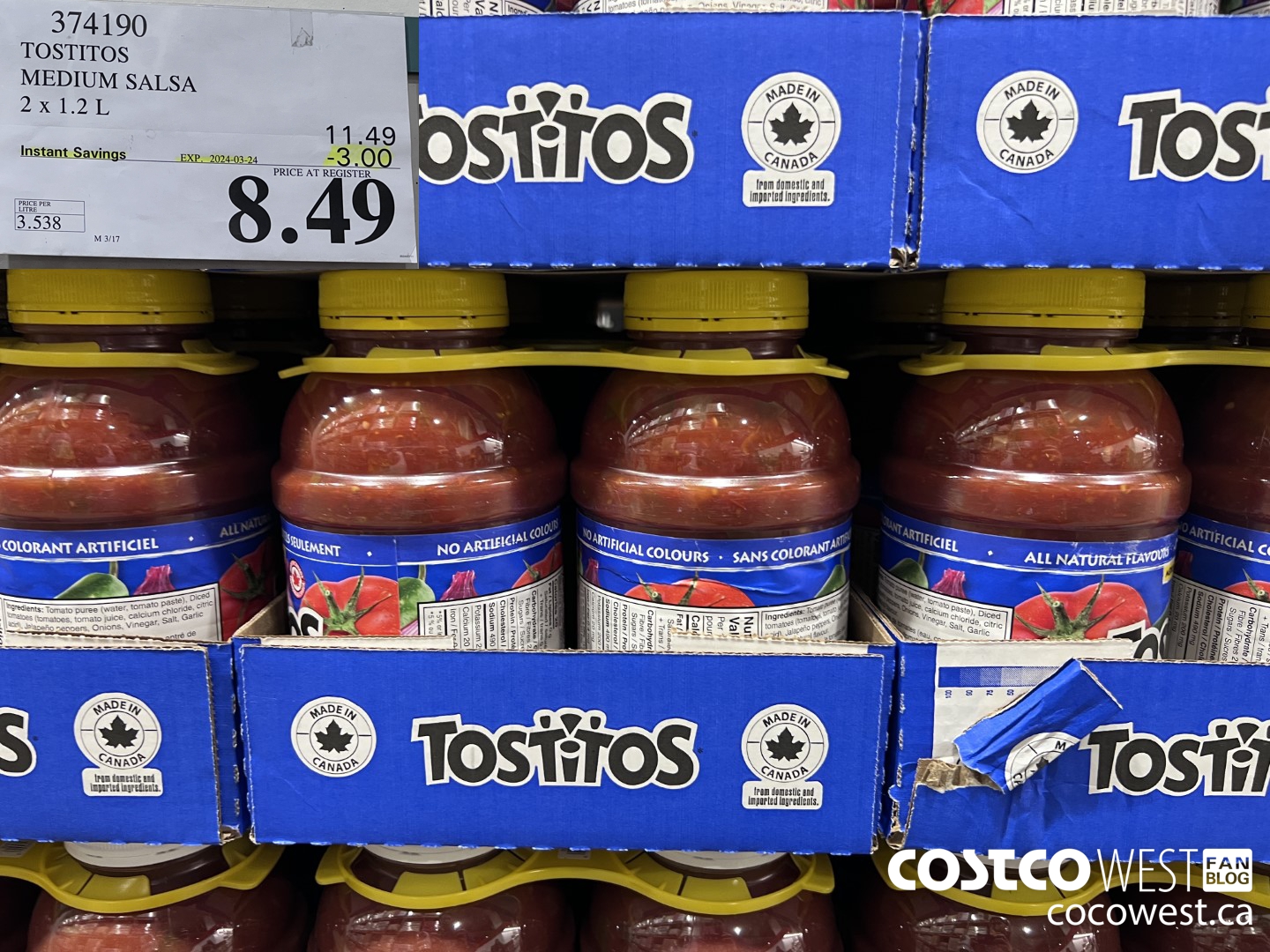 374190 TOSTITOS MEDIUM SALSA 2 X 1.2 L ($3.00 INSTANT SAVINGS EXPIRES ON 2024-03-24) $8.49