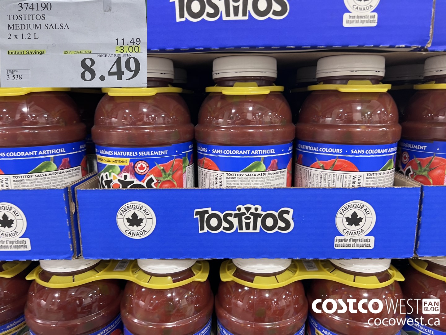 374190 TOSTITOS MEDIUM SALSA 2 X 1.2 L ($3.00 INSTANT SAVINGS EXPIRES ON 2024-03-24) $8.49