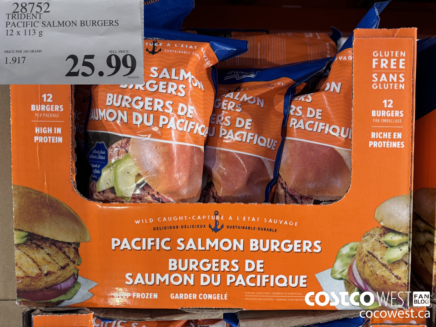 28752 TRIDENT PACIFIC SALMON BURGERS 12 X 113 G $25.99