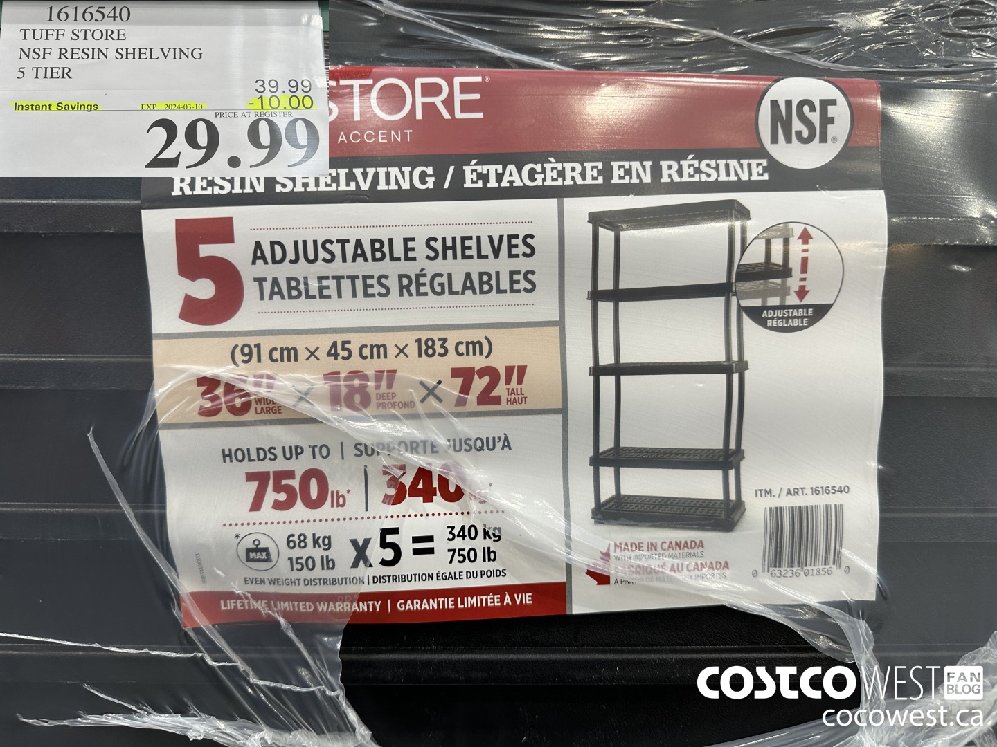1616540 TUFF STORE NSF RESIN SHELVING 5 TIER ($10.00 INSTANT SAVINGS EXPIRES ON 2024-03-10) $29.99