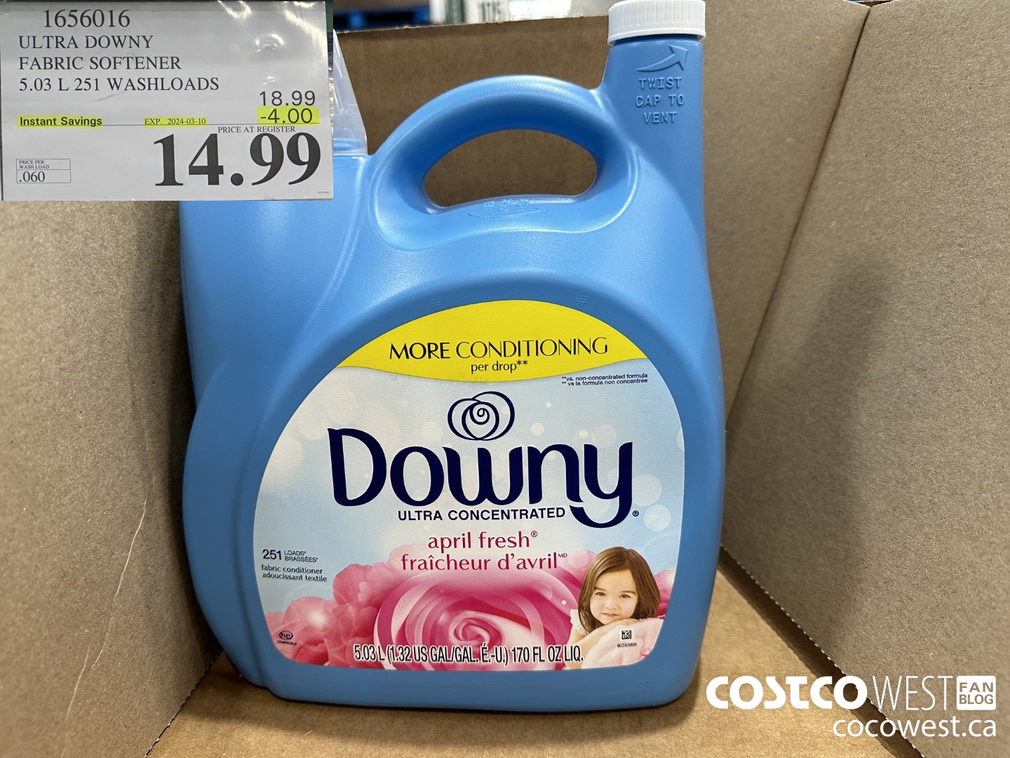 1656016 ULTRA DOWNY FABRIC SOFTENER 5.03 L 251 WASHLOADS ($4.00 INSTANT SAVINGS EXPIRES ON 2024-03-10) $14.99