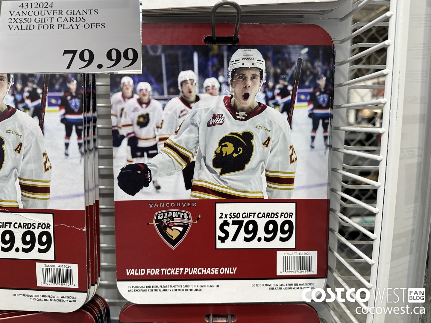 4312024 VANCOUVER GIANTS 2X$50 GIFT CARDS VALID FOR PLAY-OFFS $79.99