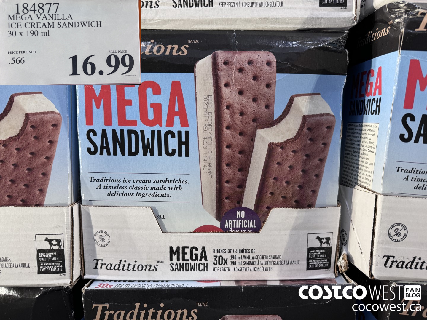 184877 VANILLA MEGA ICE CREAM SANDWICH 30 X 190 ML $16.99