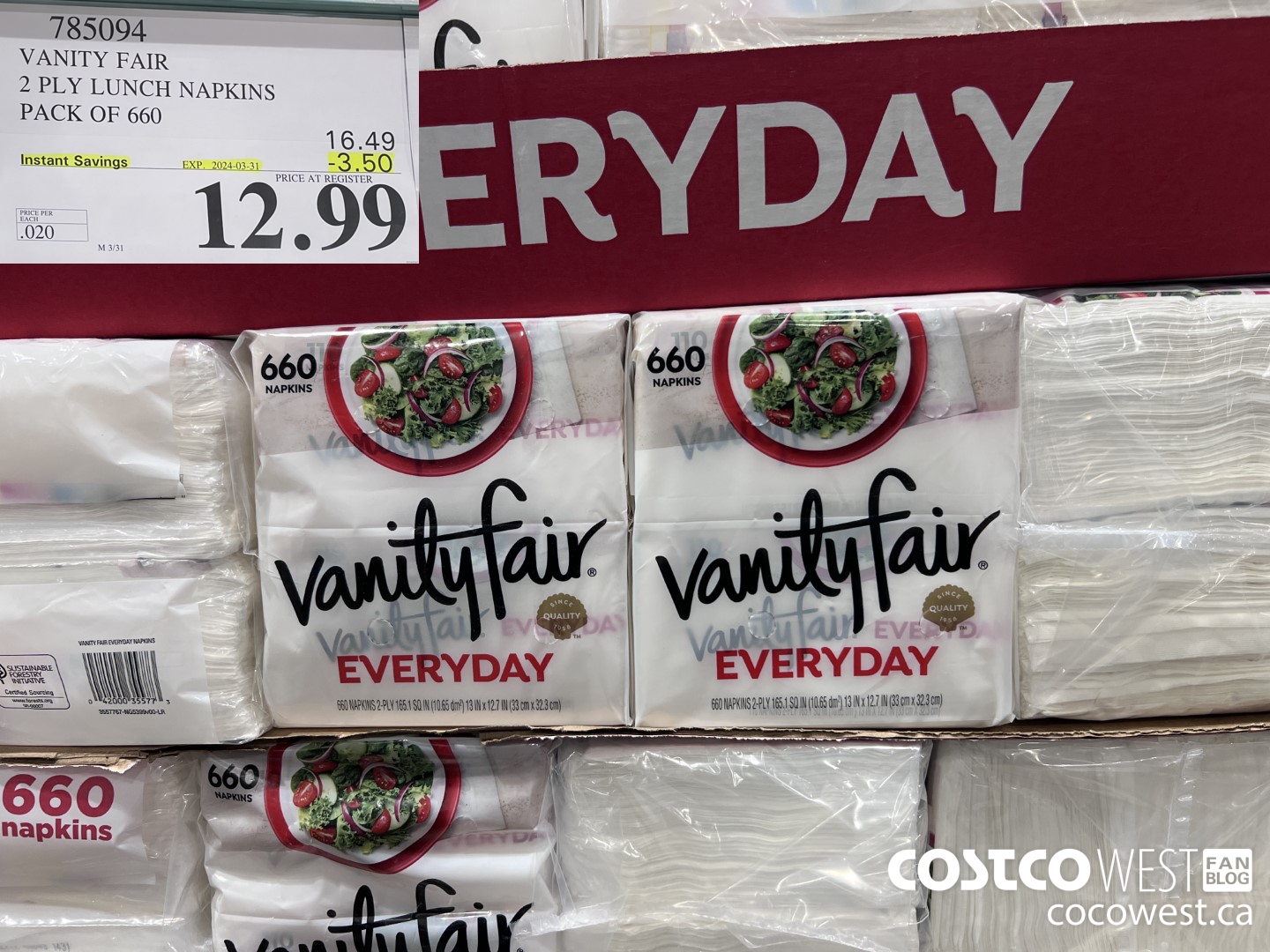 785094 VANITY FAIR 2 PLY LUNCH NAPKIN PACK OF 660 ($3.50 INSTANT SAVINGS EXPIRES ON 2024-03-31) $12.99