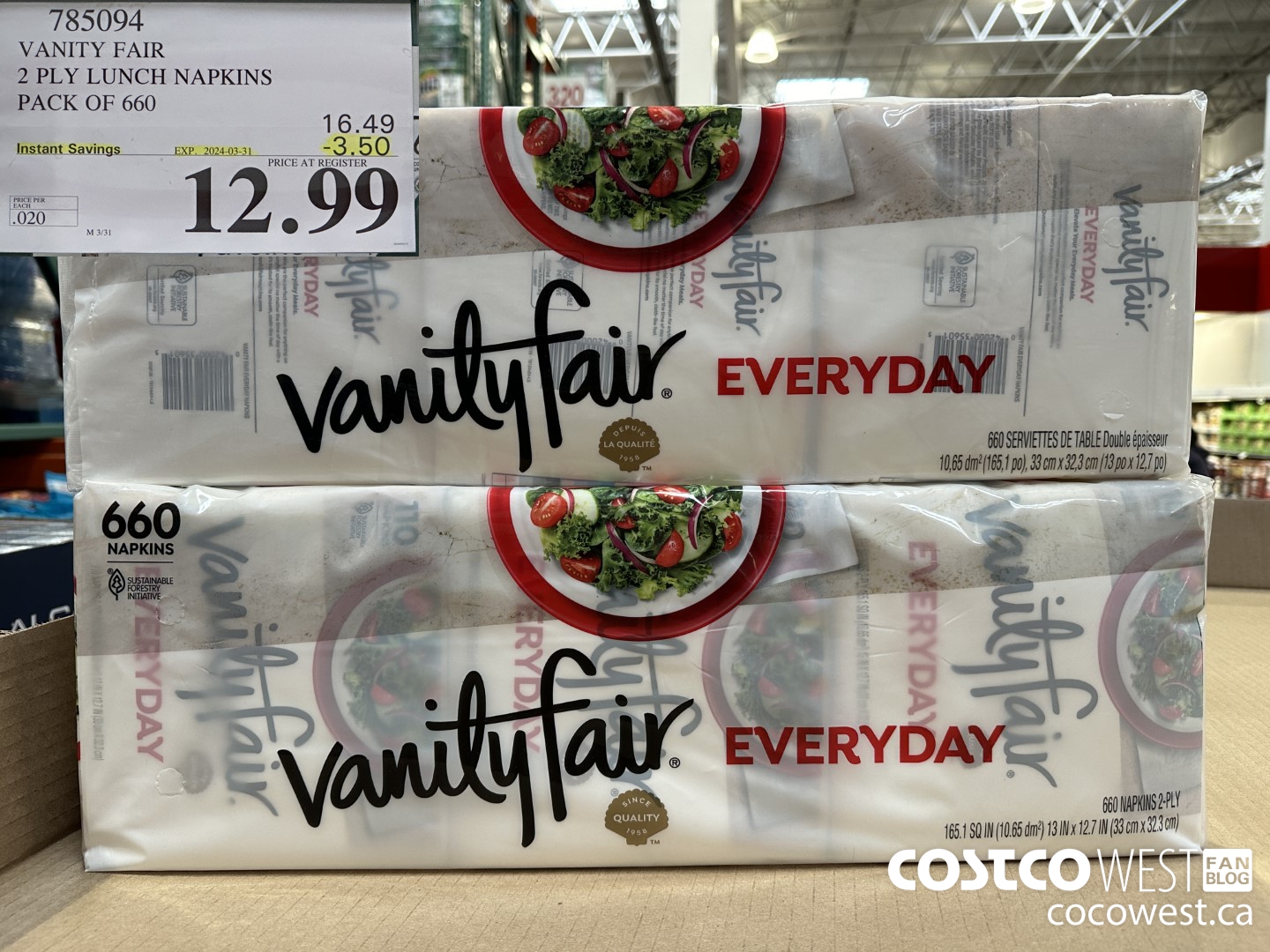 785094 VANITY FAIR 2 PLY LUNCH NAPKIN PACK OF 660 ($3.50 INSTANT SAVINGS EXPIRES ON 2024-03-31) $12.99