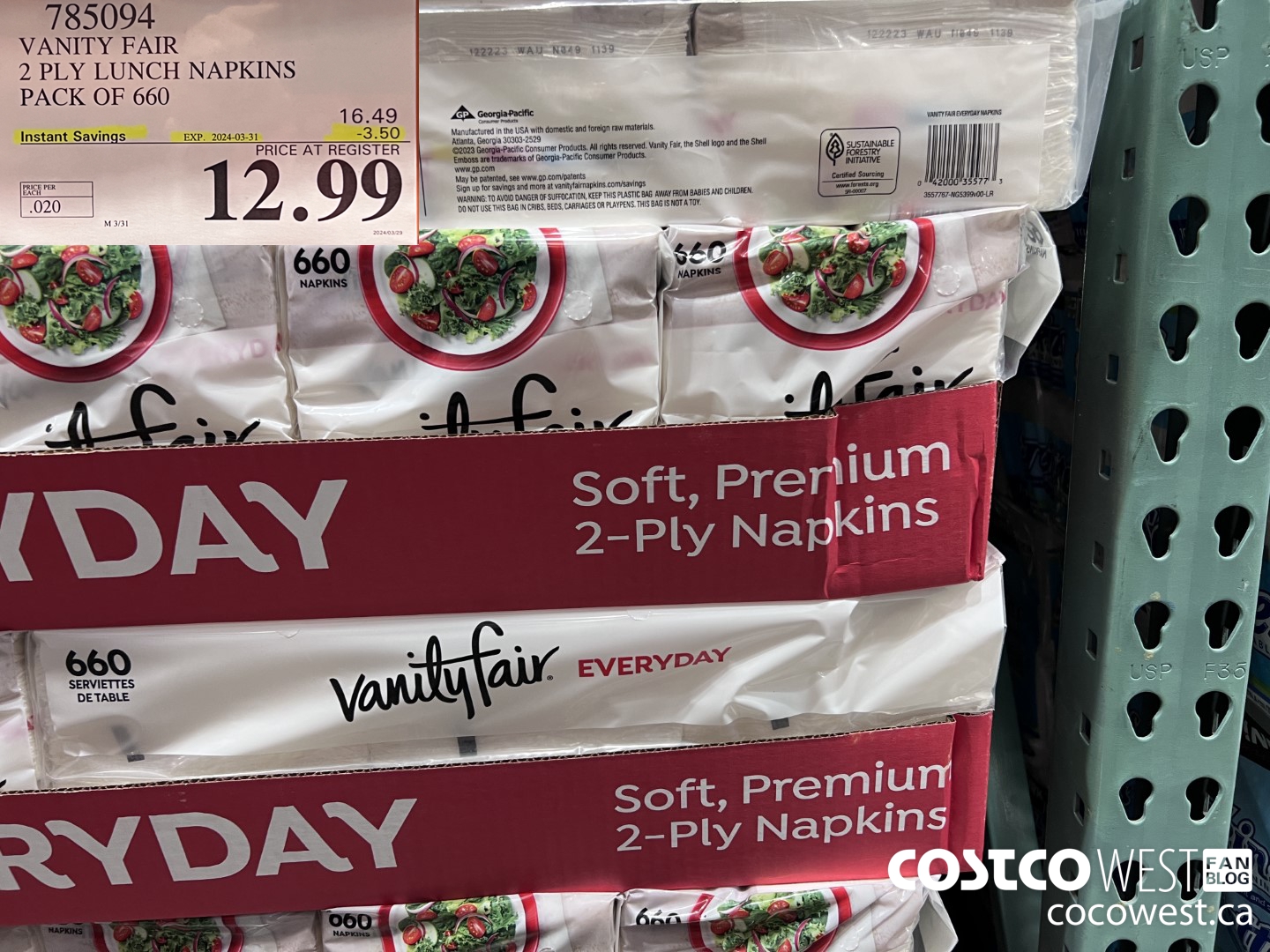 785094 VANITY FAIR 2 PLY LUNCH NAPKIN PACK OF 660 ($3.50 INSTANT SAVINGS EXPIRES ON 2024-03-31) $12.99