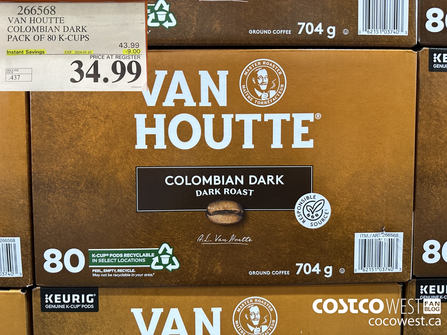 266568 VAN HOUTTE COLOMBIAN DARK K-CUPS 80 COUNT ($9.00 INSTANT SAVINGS EXPIRES ON 2024-03-10) $34.99