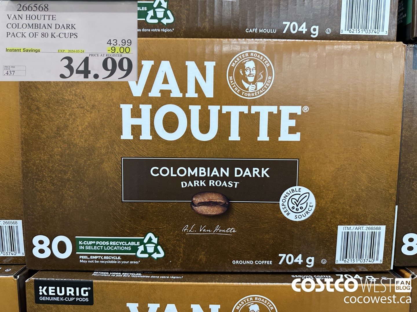 266568 VAN HOUTTE COLOMBIAN DARK PACK OF 80 K-CUPS ($9.00 INSTANT SAVINGS EXPIRES ON 2024-03-24) $34.99