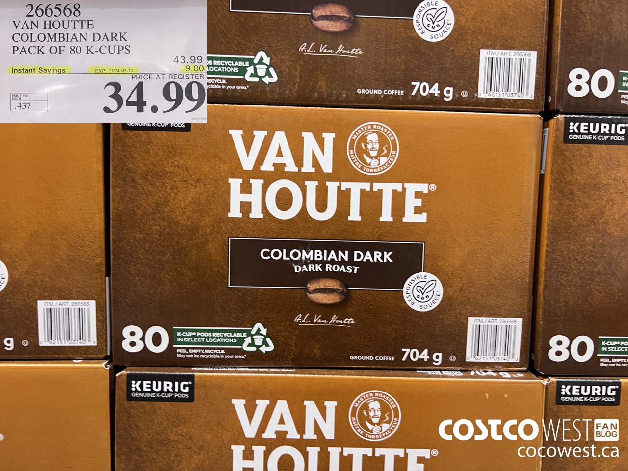 266568 VAN HOUTTE COLOMBIAN DARK PACK OF 80 K-CUPS ($9.00 INSTANT SAVINGS EXPIRES ON 2024-03-24) $34.99