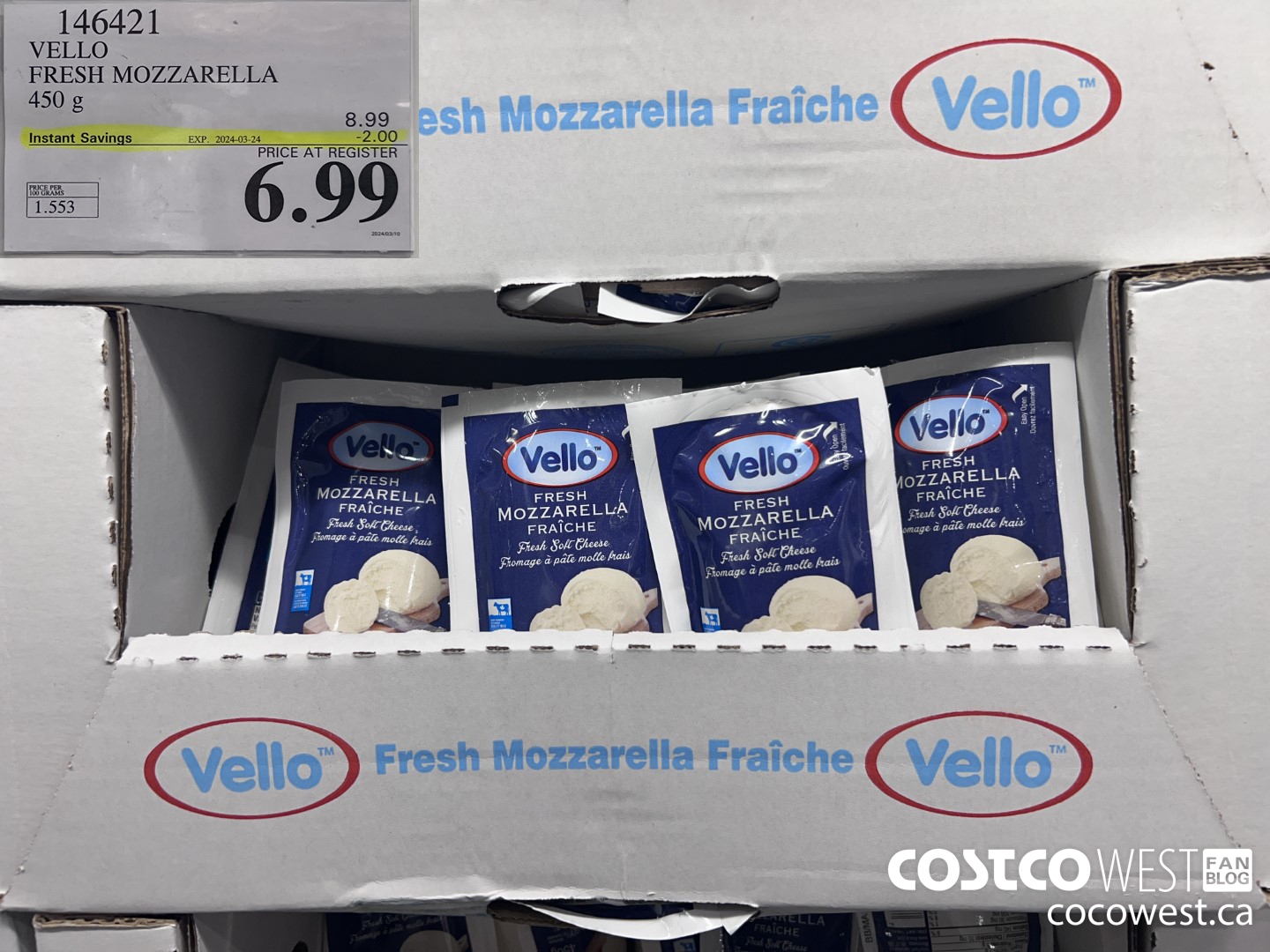 146421 VELLO FRESH MOZZARELLA 450 G ($2.00 INSTANT SAVINGS EXPIRES ON 2024-03-24) $6.99
