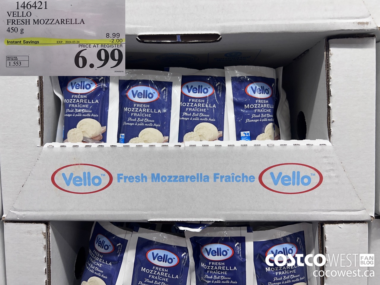 146421 VELLO FRESH MOZZARELLA 450 G ($2.00 INSTANT SAVINGS EXPIRES ON 2024-03-24) $6.99