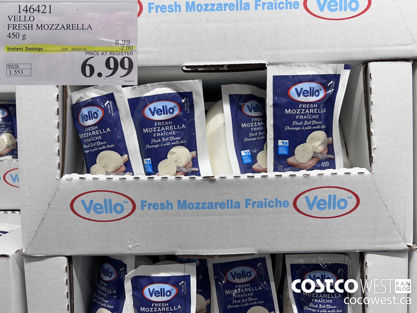 146421 VELLO FRESH MOZZARELLA 450 G ($2.00 INSTANT SAVINGS EXPIRES ON 2024-03-24) $6.99