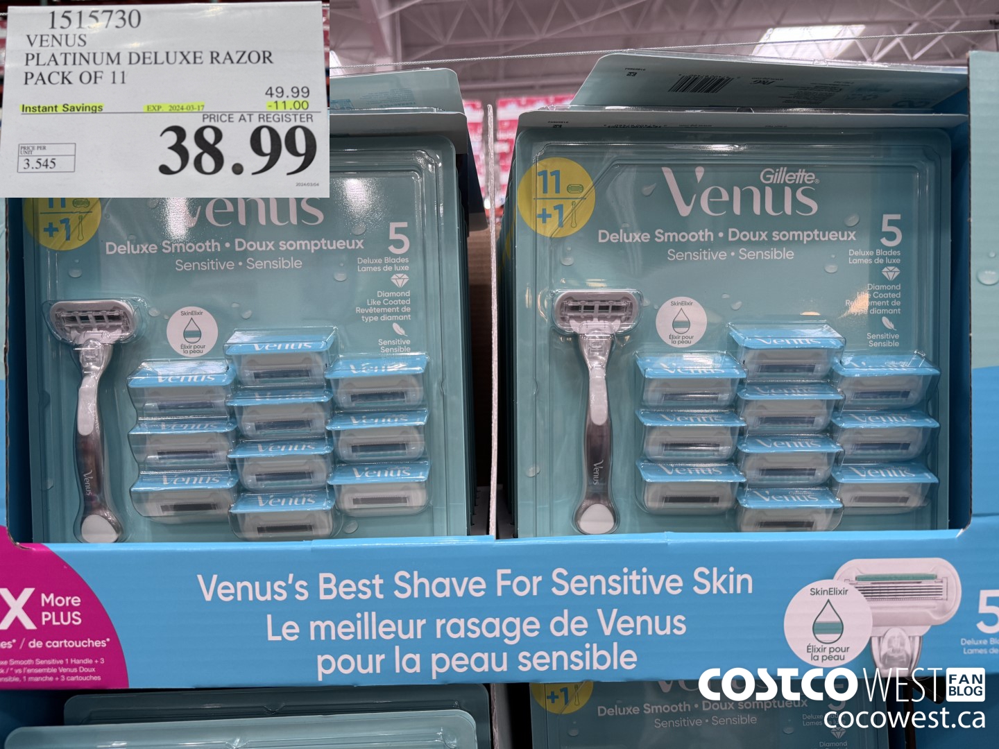 1515730 VENUS PLATINUM DELUXE RAZOR + 11 CARTRIDGES ($11.00 INSTANT SAVINGS EXPIRES ON 2024-03-17) $38.99