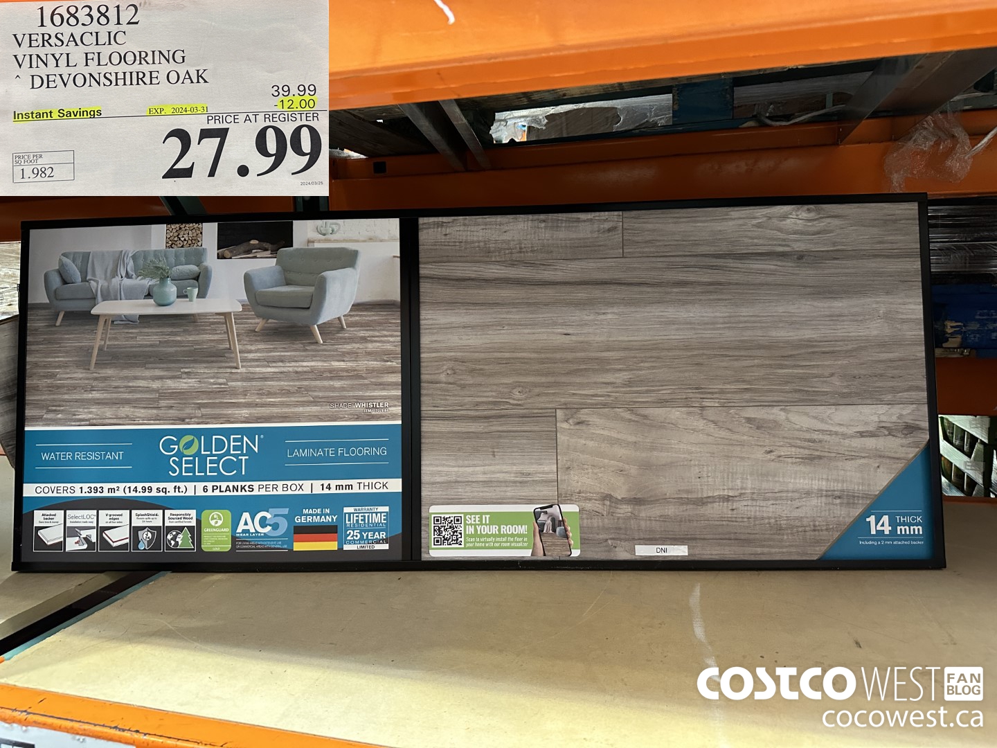 1683812 VERSACLIC VINYL FLOORING DEVONSHIRE OAK ($12.00 INSTANT SAVINGS EXPIRES ON 2024-03-31) $27.99
