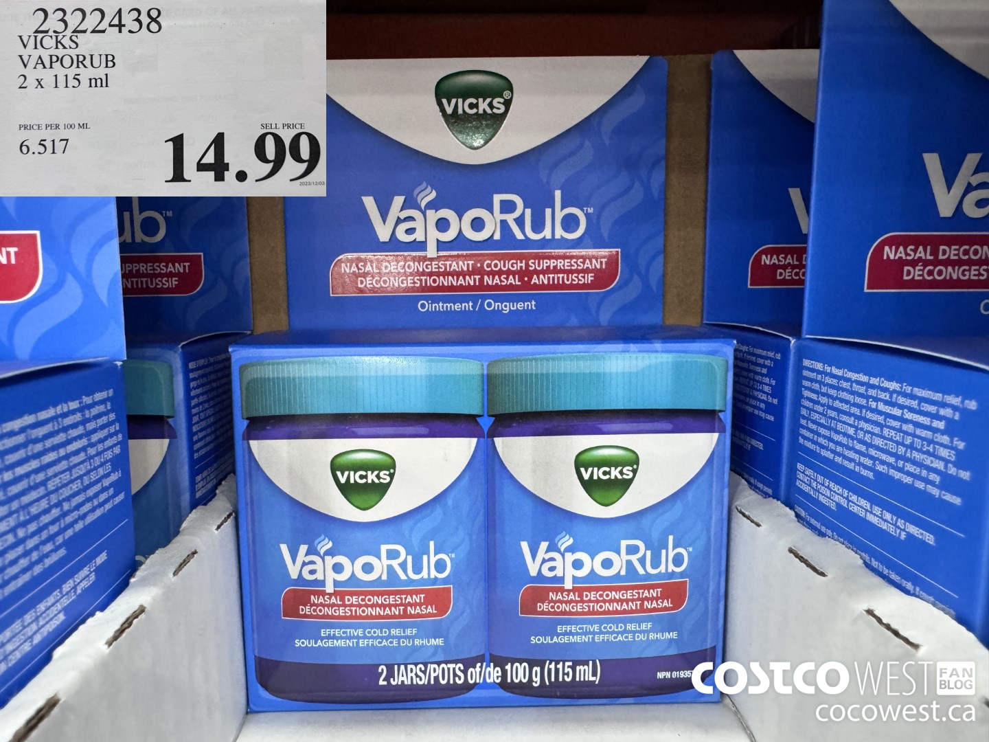 2322438 VICKS VAPORUB 2 X 115 ML $14.99