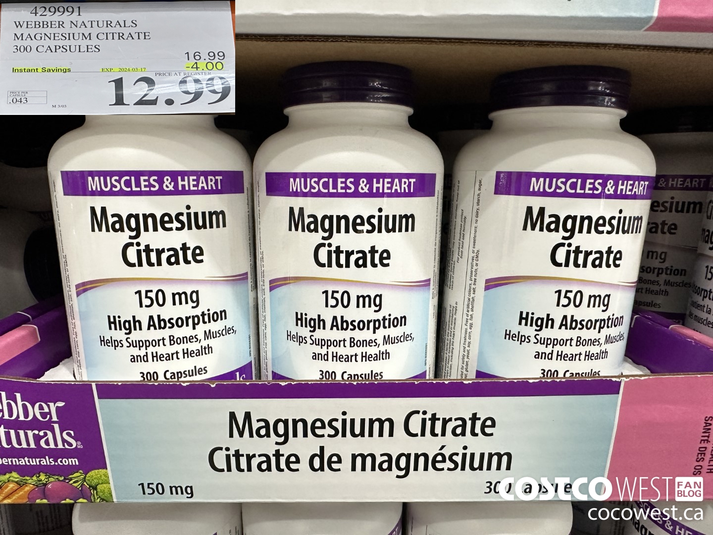 429991 WEBBER NATURALS MAGNESIUM CITRATE 300 CAPSULES ($4.00 INSTANT SAVINGS EXPIRES ON 2024-03-17) $12.99
