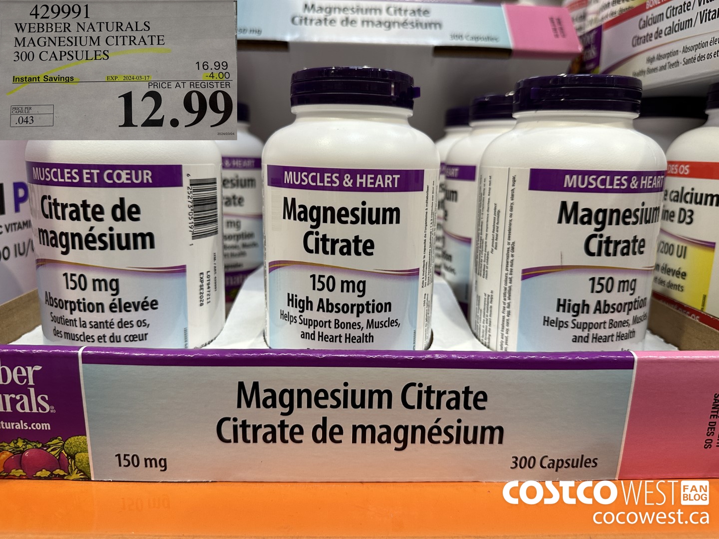 429991 WEBBER NATURALS MAGNESIUM CITRATE 300 CAPSULES ($4.00 INSTANT SAVINGS EXPIRES ON 2024-03-17) $12.99