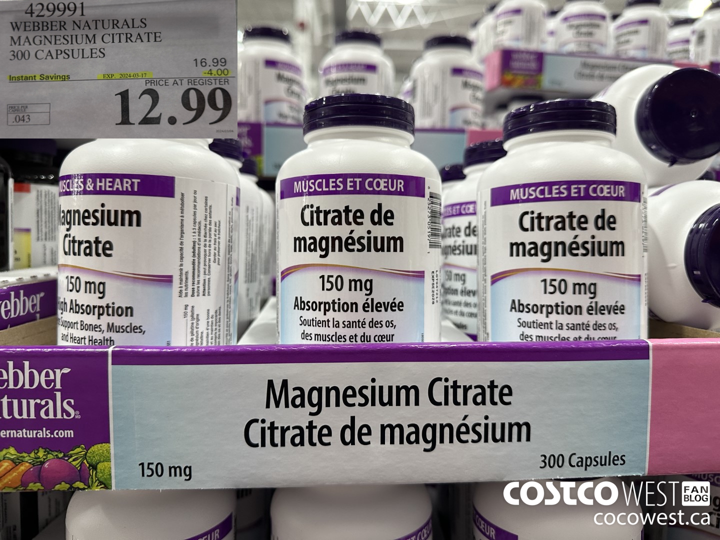 429991 WEBBER NATURALS MAGNESIUM CITRATE 300 CAPSULES ($4.00 INSTANT SAVINGS EXPIRES ON 2024-03-17) $12.99